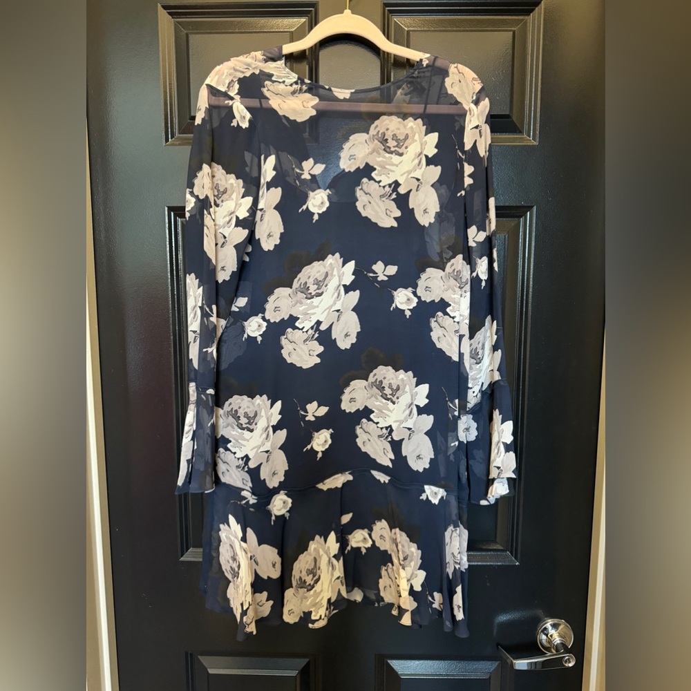 Theory silk chiffon dress blue floral print